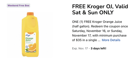 Free Kroger Orange Juice (Half Gallon) - This Weekend